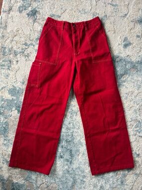 Wide Leg Utility Pants in Red